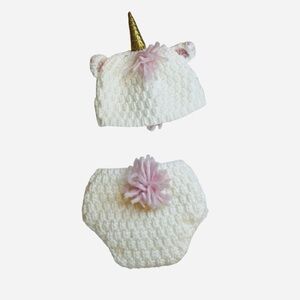 Cloud Island Newborn Unicorn Crochet Hat & Diaper Cover Set